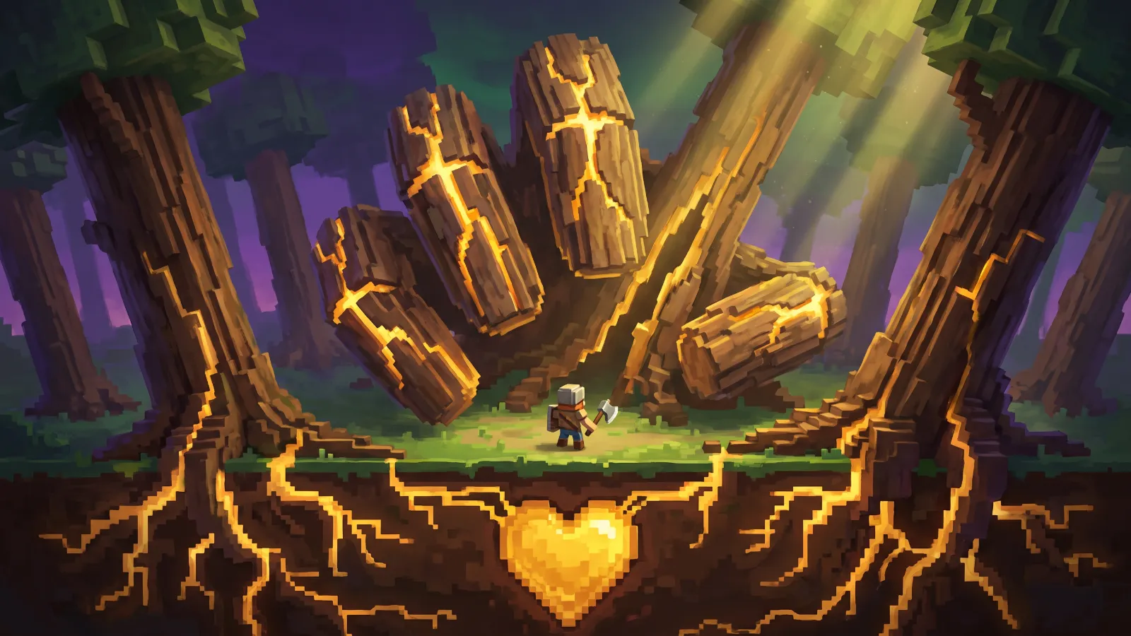 Trees of glowing fungus closing in around a clearing, concept art