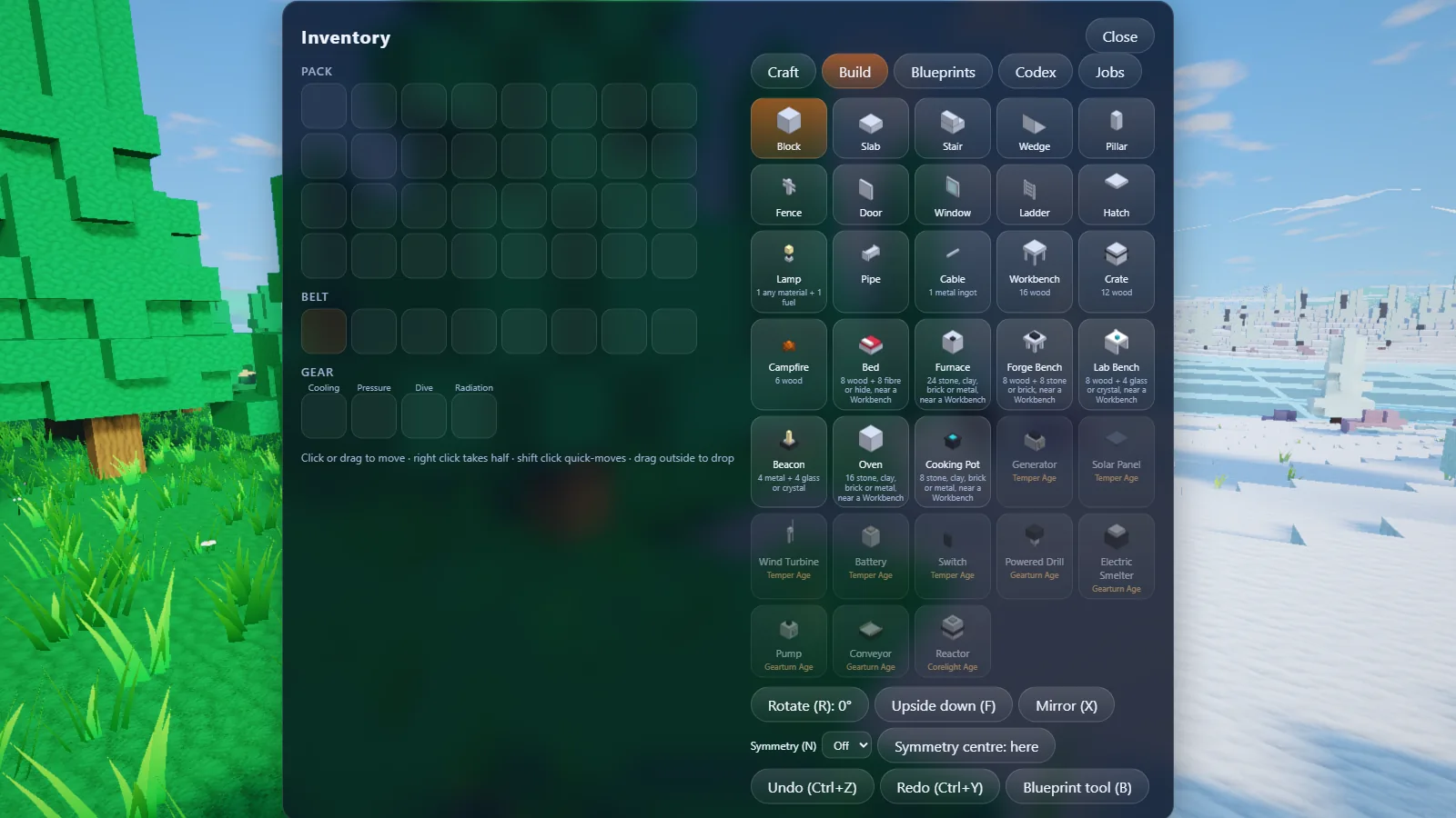 The build menu: every shape and machine